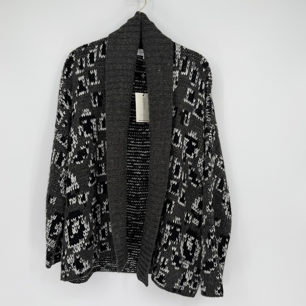 John + Jenn Geometric Chunky Knit Shawl Collar Cardigan Grey Black White NWT
